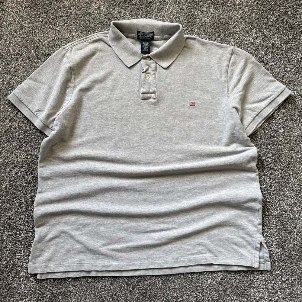 Vintage Polo Jeans Co. Ralph Lauren American Flag Logo Gray Polo Shirt Men’s‎ XL